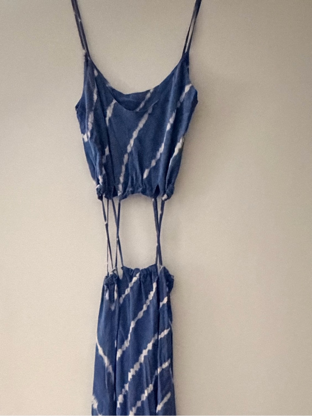 ACACIA 100% Silk Blue Tie Dye Cutout Maxi Dress Size S - Picture 3 of 5